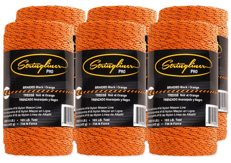 Stringliner Braided Mason Line Replacement Roll Contractor Pack 1,000' - Black/Orange (6 Pack) - SL35791CPK, 1000' - Image 1